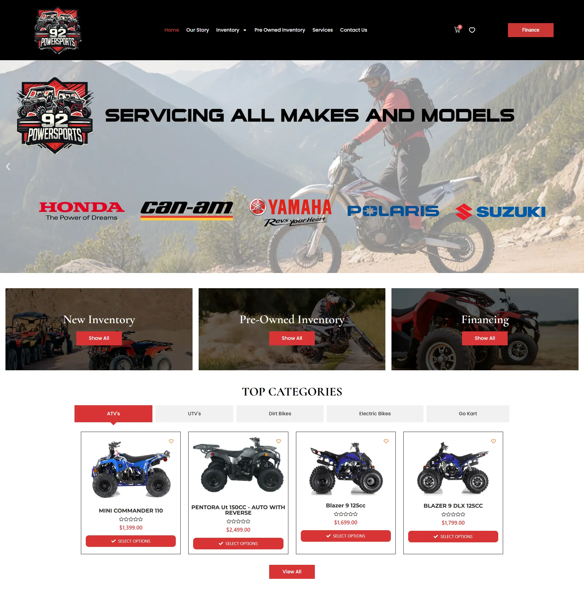 92 Power Sports Powersports Dealership Website Design WooCommerce Inventory Product Catalog Financing CTA Service Pages by MetaMalistic